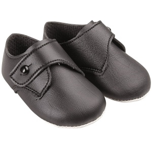 Baby Boys Black Matt Button Pram Shoes 'Baypods'
